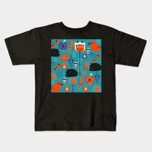 Modern birds and sleepy cats Kids T-Shirt